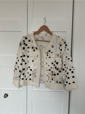 Elisa Cavaletti Cream Polka Dot Fringe Jacket